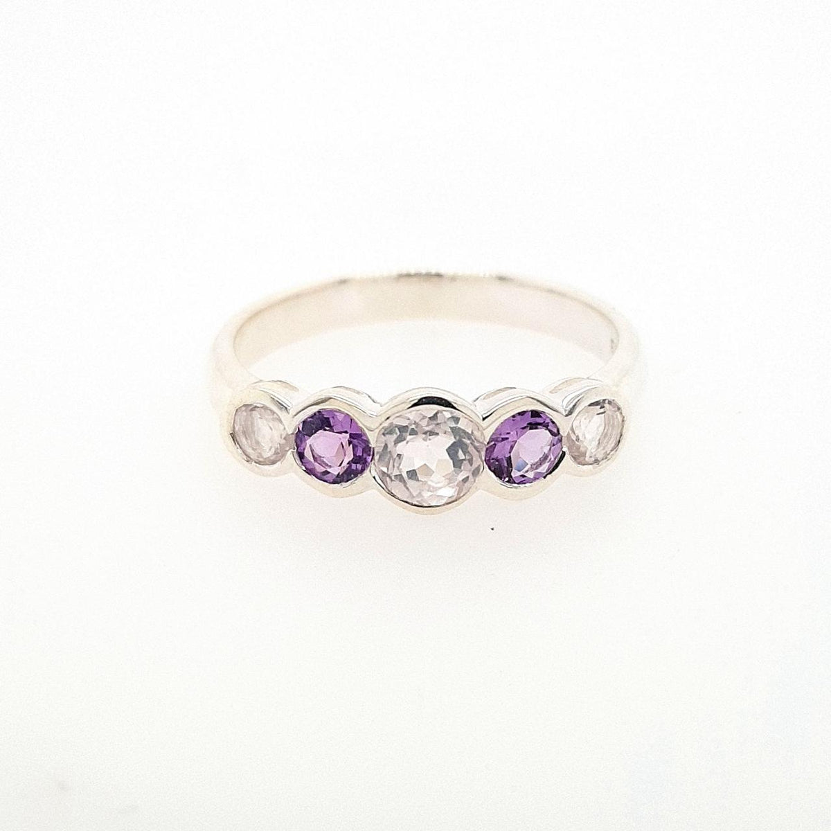 Sterling Silver Rose Quartz & Amethyst Bezel Set Ring