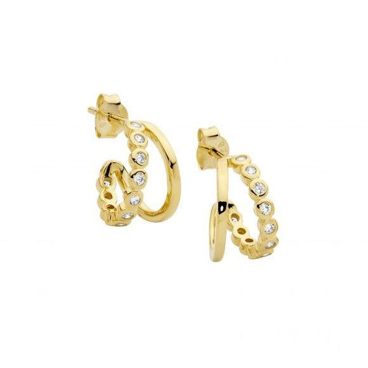 Ellani Sterling Silver & IP Yellow Gold Plated Double Hoop Earring with CZ