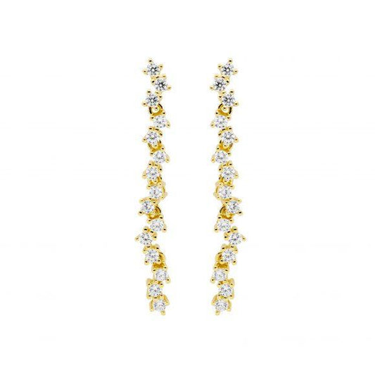 Ellani Sterling Silver & IP Yellow Gold Plated Staggered 4cm Drop CZ Earrings