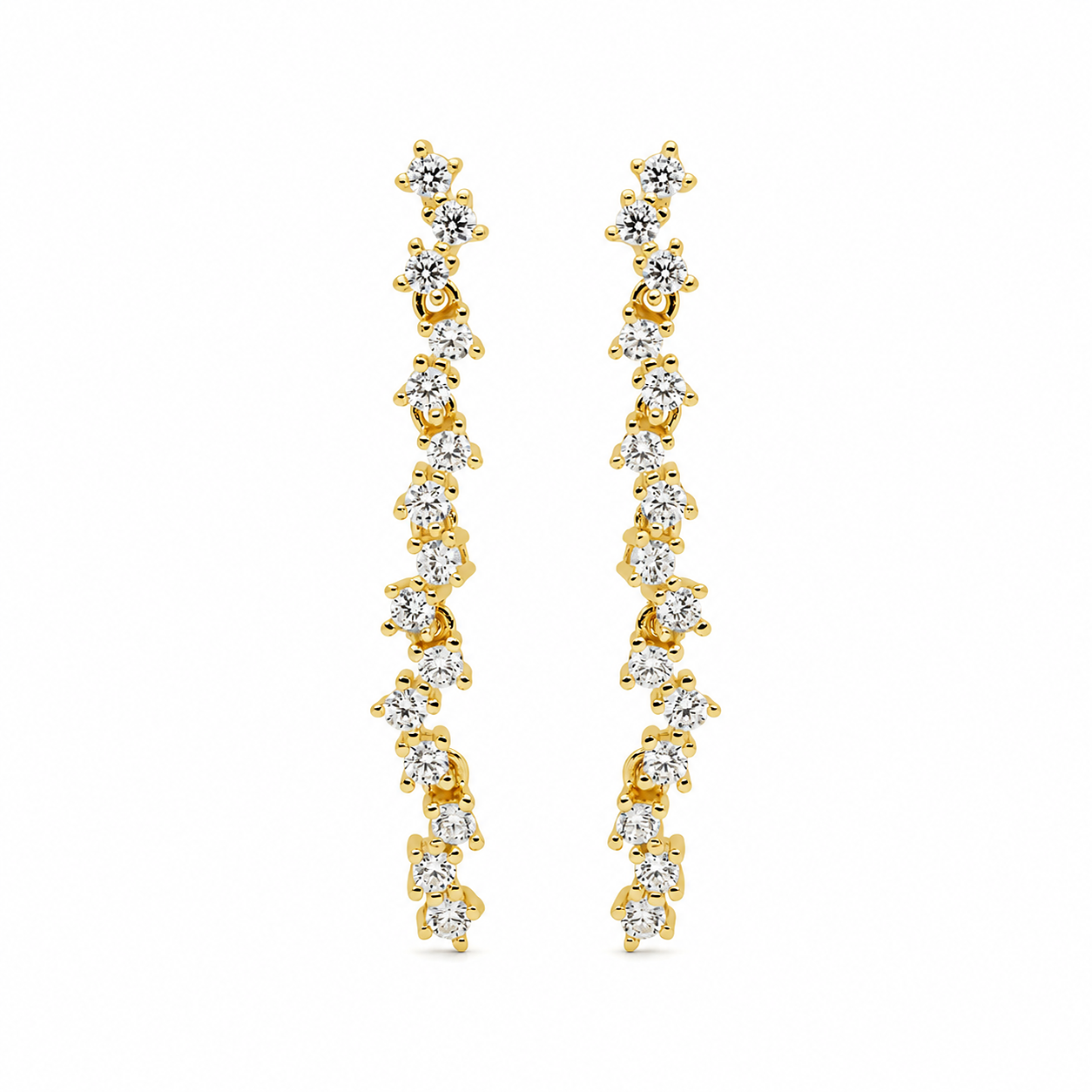 Ellani Sterling Silver & IP Yellow Gold Plated Staggered 4cm Drop CZ Earrings