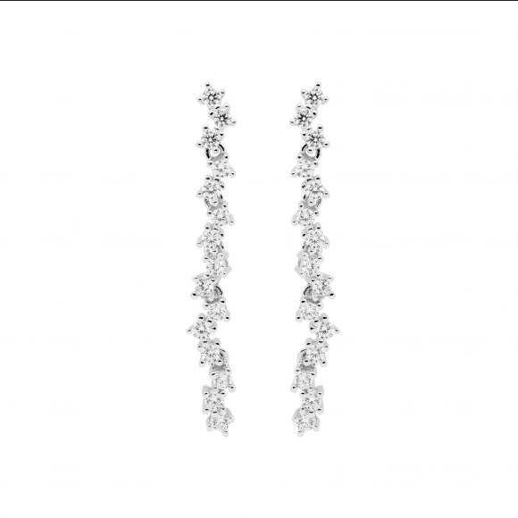 Ellani Sterling Silver Staggered 4cm Drop CZ Earrings