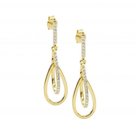 Ellani Sterling Silver & IP Yellow Gold Plated Double Open Teardrop Earrings