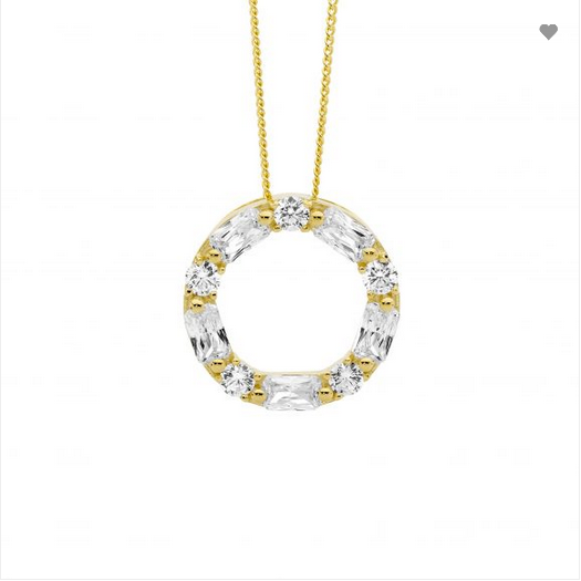 Ellani Sterling Silver and IP Yellow Gold Plated Round and Baguette Circle Pendant Necklace