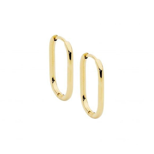 Ellani Stainless Steel & IP Yellow Gold Plated 20mm Oval Hoop Earrings