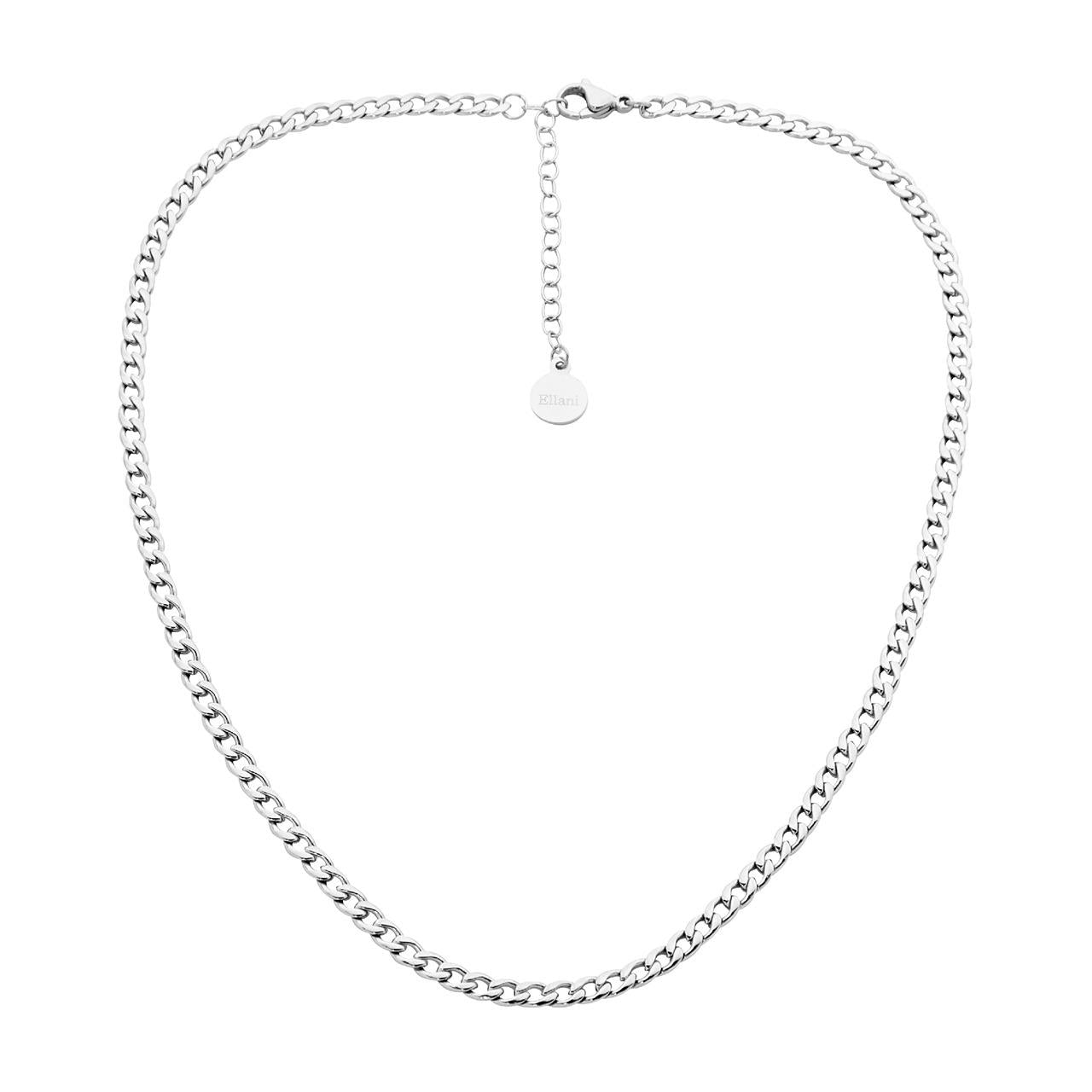 Ellani Stainless Steel Curb Chain Necklace  Necklace Length: 45cm