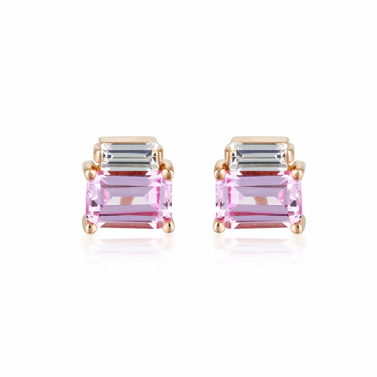 Georgini Rose Plated Emilio Pink Sapphire Double Baguette Earrings
