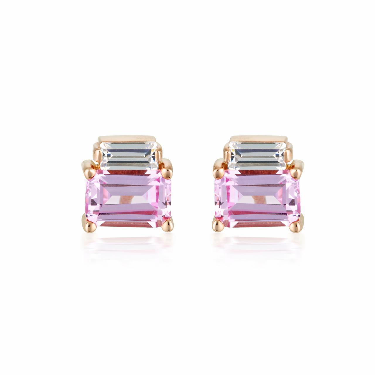 Georgini Rose Plated Emilio Pink Double Baguette Earrings
