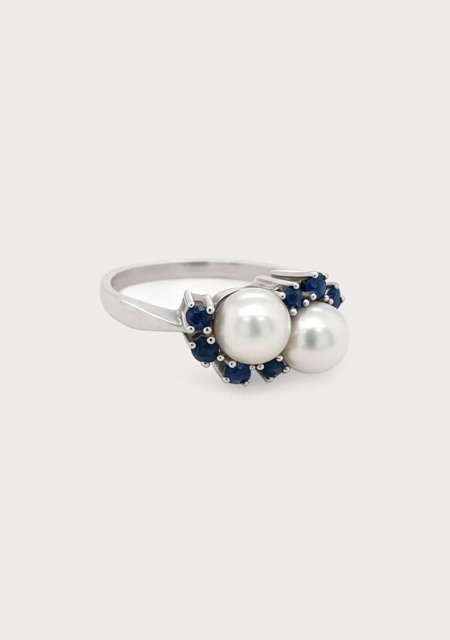 Estate 14ct White Gold Pearl and Sapphire Ring