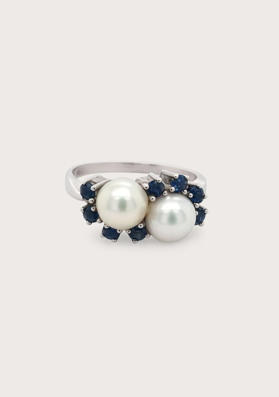 Estate 14ct White Gold Pearl and Sapphire Ring
