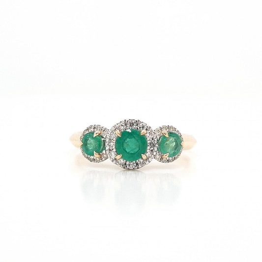 Emerald & Diamond 9ct Yellow Gold Triple Halo Ring