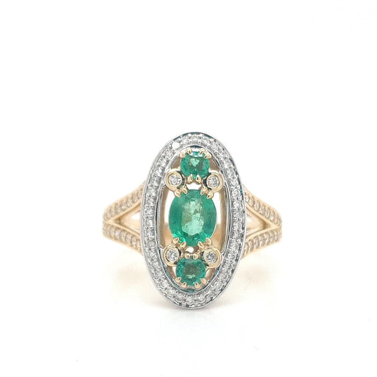 Emerald & Diamond 9ct Yellow & White Gold Split Band Dress Ring