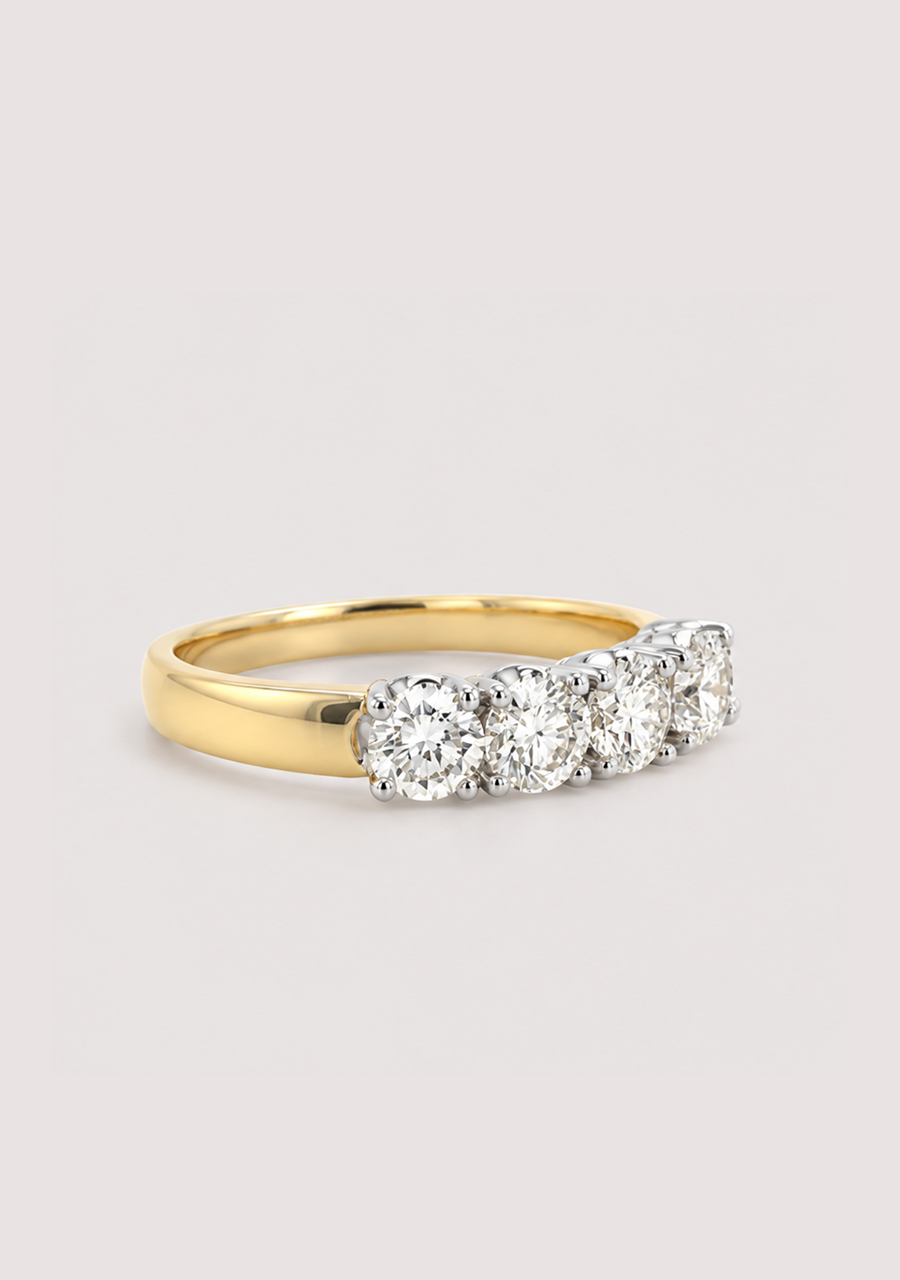 18ct Yellow & White Gold 5 Stone Diamond Claw Set Ring