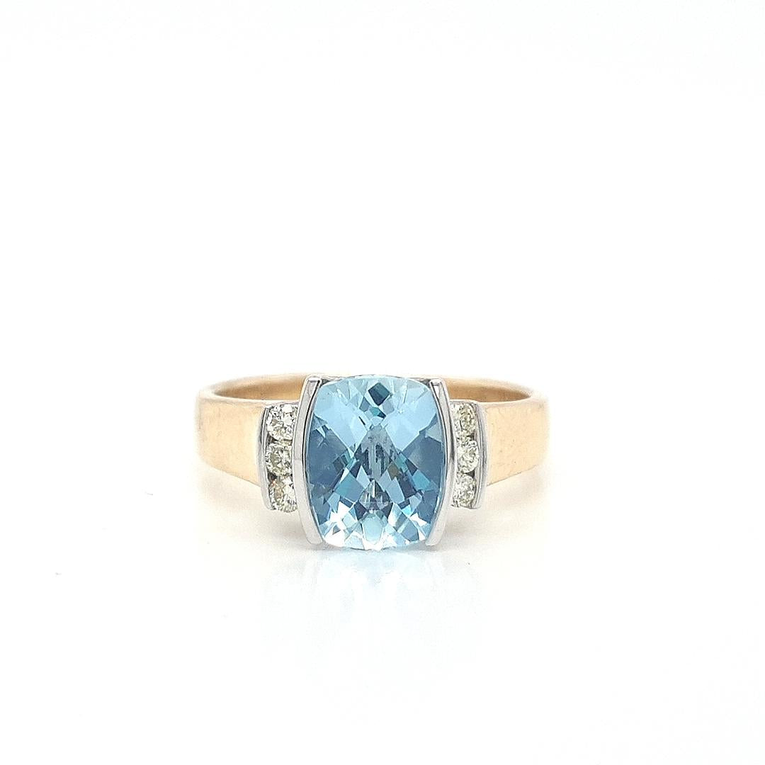 Aquamarine & Diamond 9ct Yellow & White Gold Semi Bezel Ring