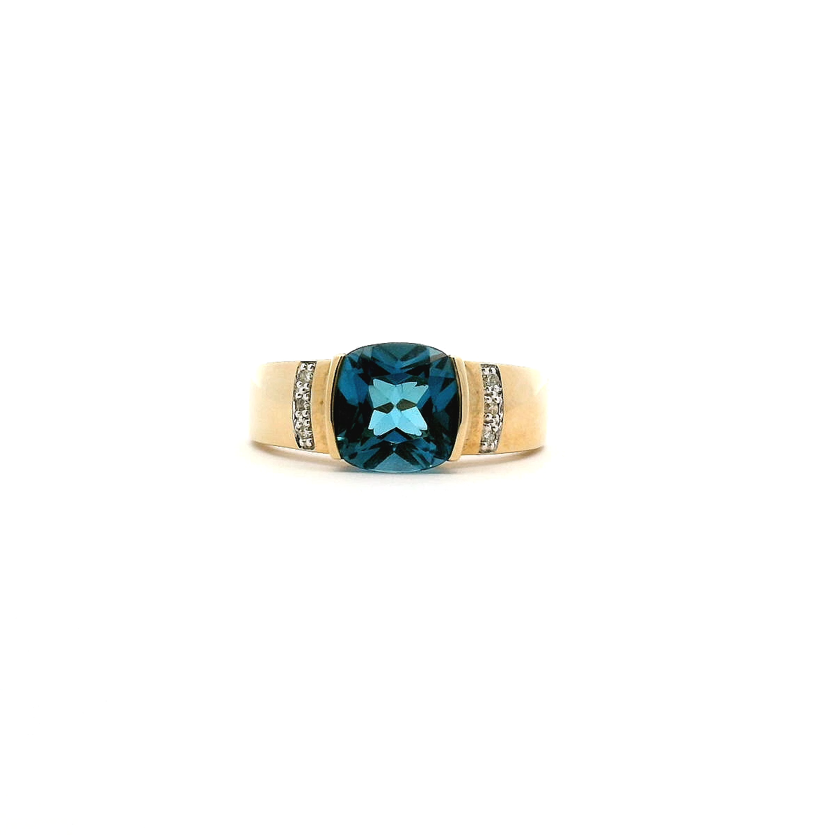 London Blue Topaz & Diamond 9k Yellow Gold Semi Bezel Set Ring