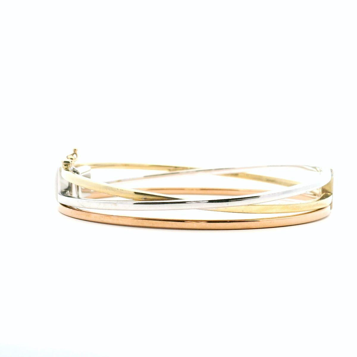 9ct Tri Tone Hollow Cross Over Hinged Bangle