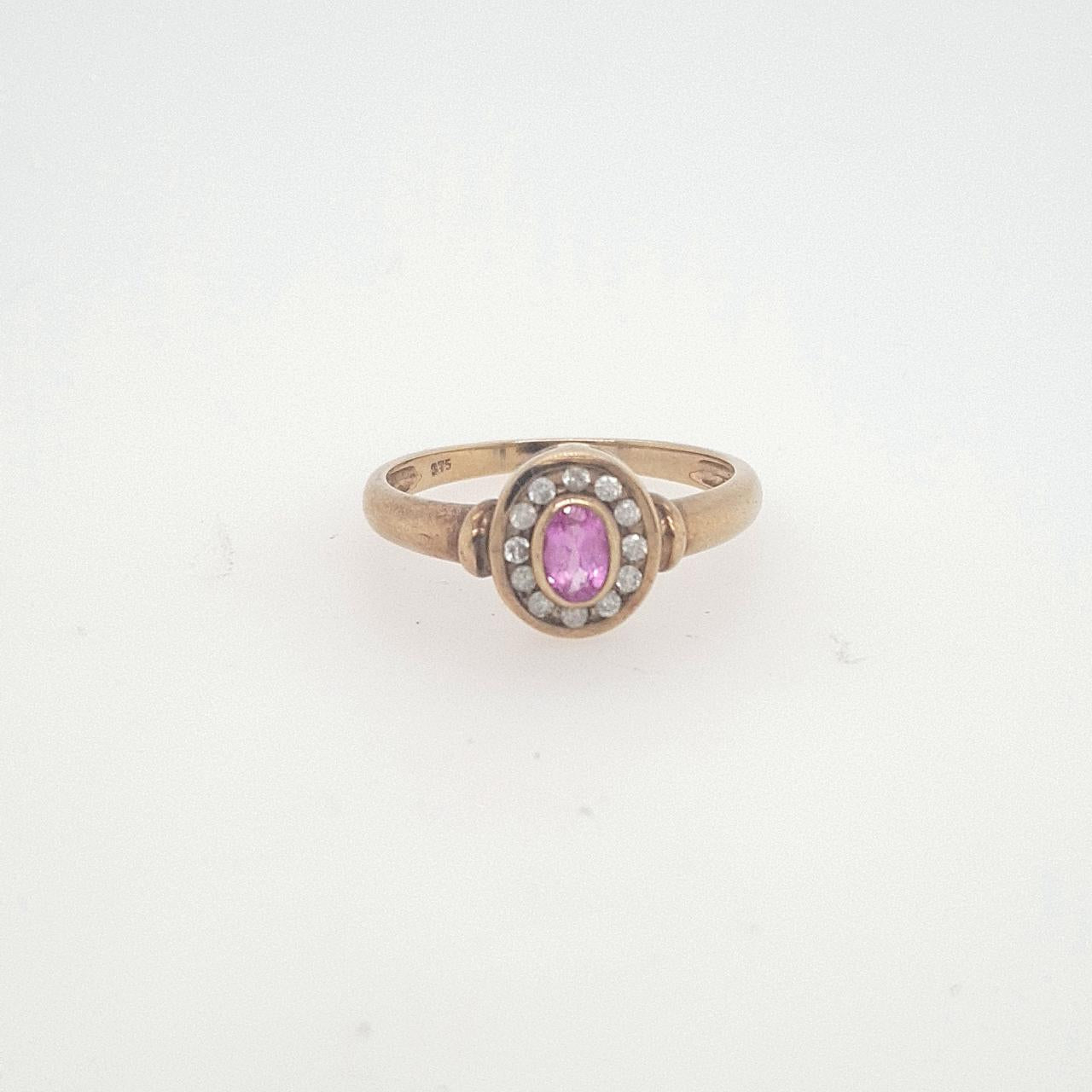 9ct Yellow Gold Pink and Clear CZ Ring