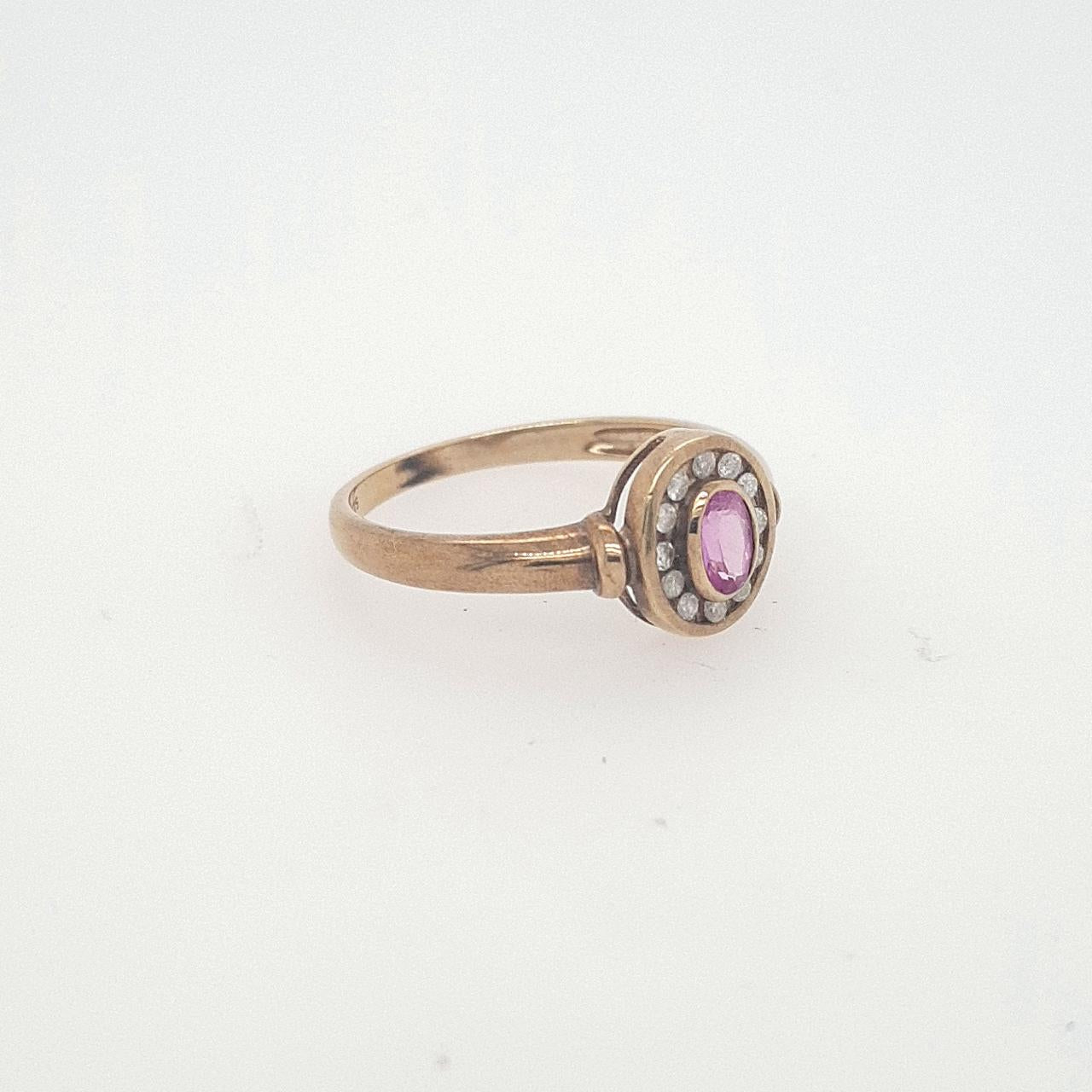 9ct Yellow Gold Pink and Clear CZ Ring