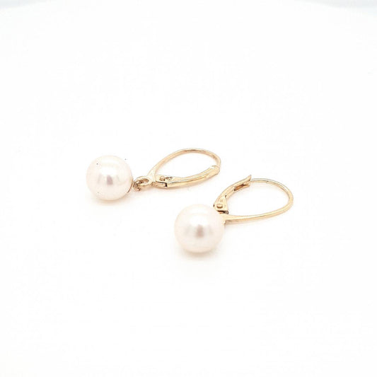 9ct Yellow Gold Pearl Drop Leverback Earrings