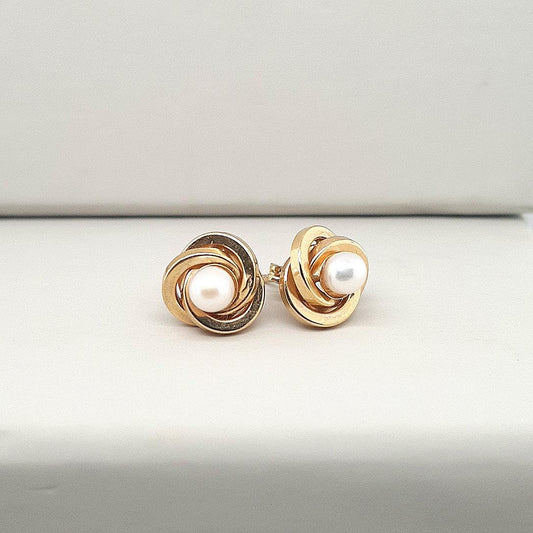 9ct Yellow Gold 4mm Pearl Knot Stud Earrings