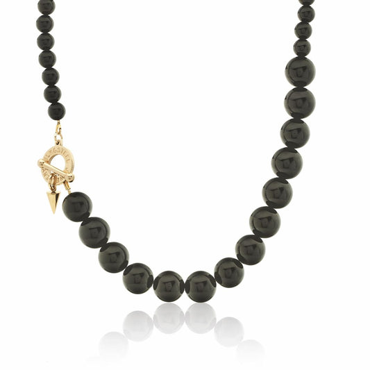 Silk & Steel Stainless Steel Gold Plated Luna Necklace Black Onyx