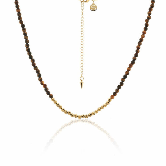 Silk & Steel Stainless Steel Gold Plated Party at the Front Necklace Tigers Eye & Gold Faceted Hematite