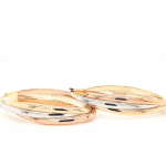 9ct Tri-Tone 30mm Crossover Oval Shape Hoop Earrings