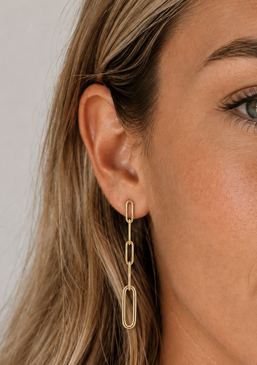 18ct Yellow Gold Oblong Drop Stud Earrings