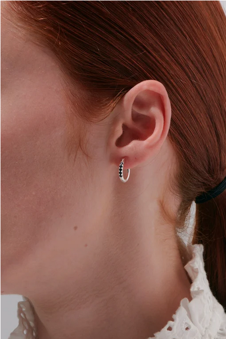 Karen Walker Sterling Silver Miniaturist Black Onyx Huggie Earrings