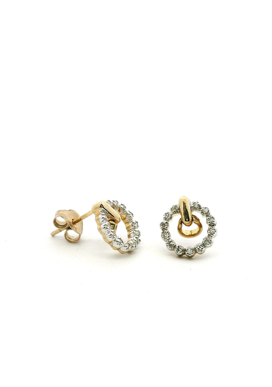 9ct Yellow Gold Diamond Circle Stud Earrings