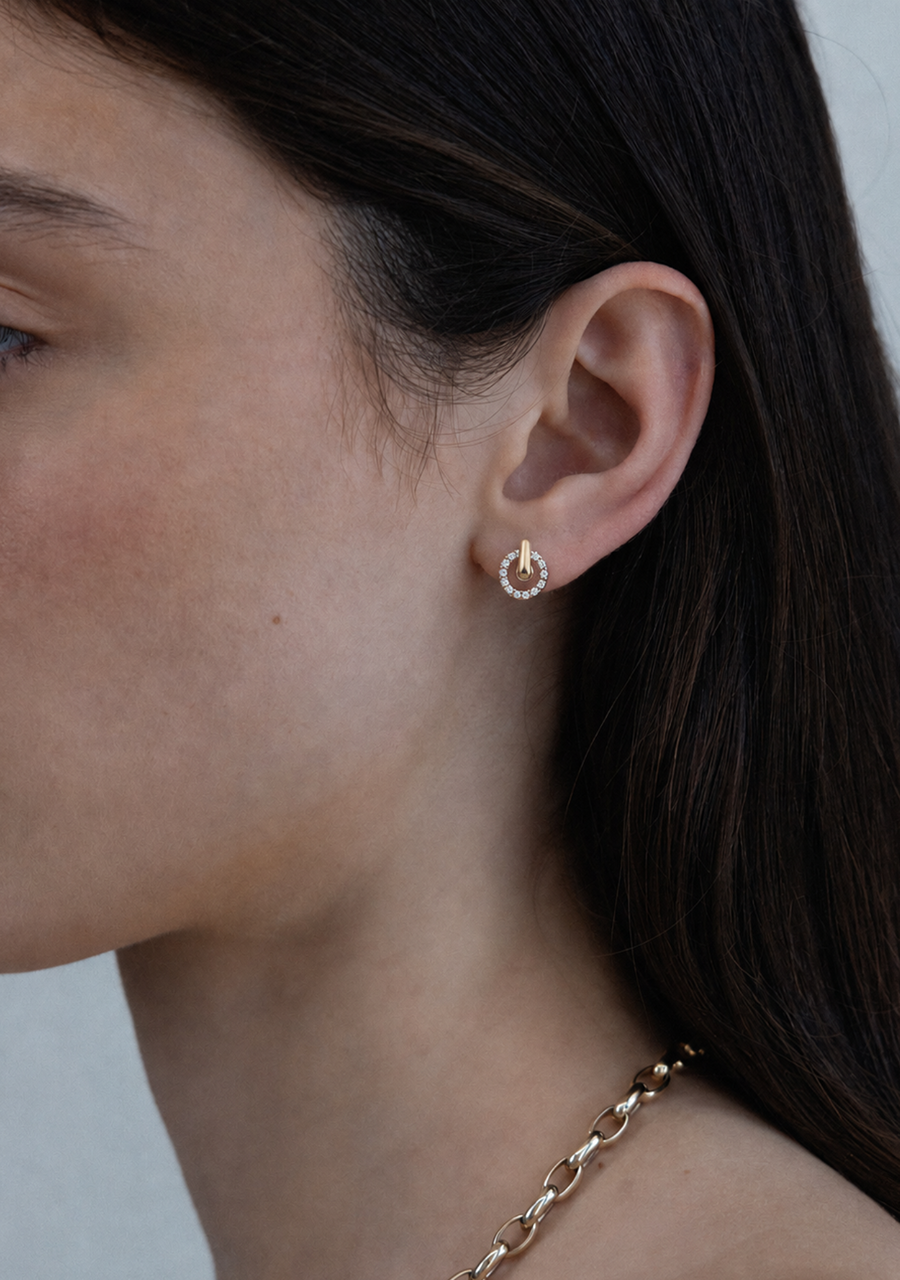 9ct Yellow Gold Diamond Circle Stud Earrings