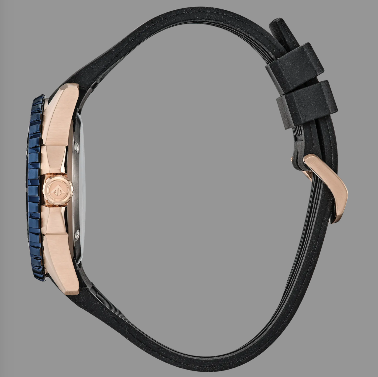 Citizen Gents Eco-Drive Divers Yellow Gold Plated Dark Blue Dial Black Rubber Strap Watch 200M WR Watch Code: BN0196-01L