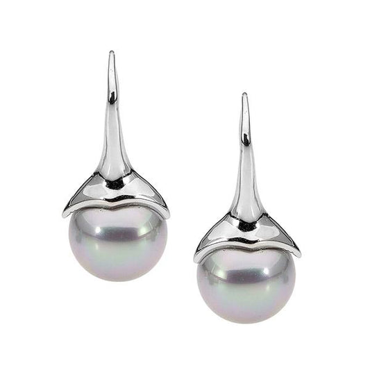 Ellani Sterling Silver Grey Shell Pearl Hook Earrings