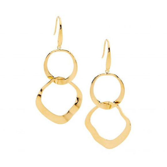 Ellani Stainless Steel & Gold Plated Double Wave Open Circle Earrings