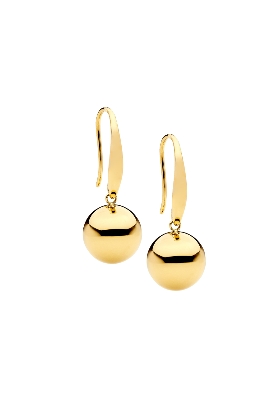Ellani Stainless Steel Yellow Gold Plated Drop Ball Hook Earrings