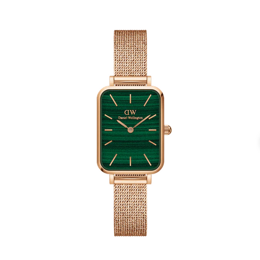 Daniel Wellington 20x26 Quadro Gold Plated Pressed Melrose Mesh Strap Watch with Green Dial