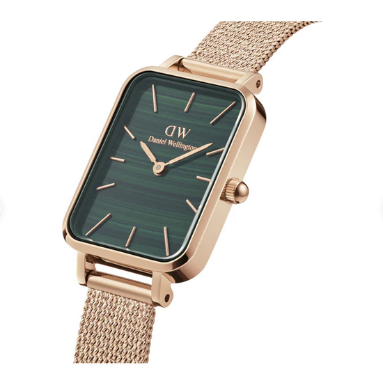 Daniel Wellington 20x26 Quadro Gold Plated Pressed Melrose Mesh Strap Watch with Green Dial
