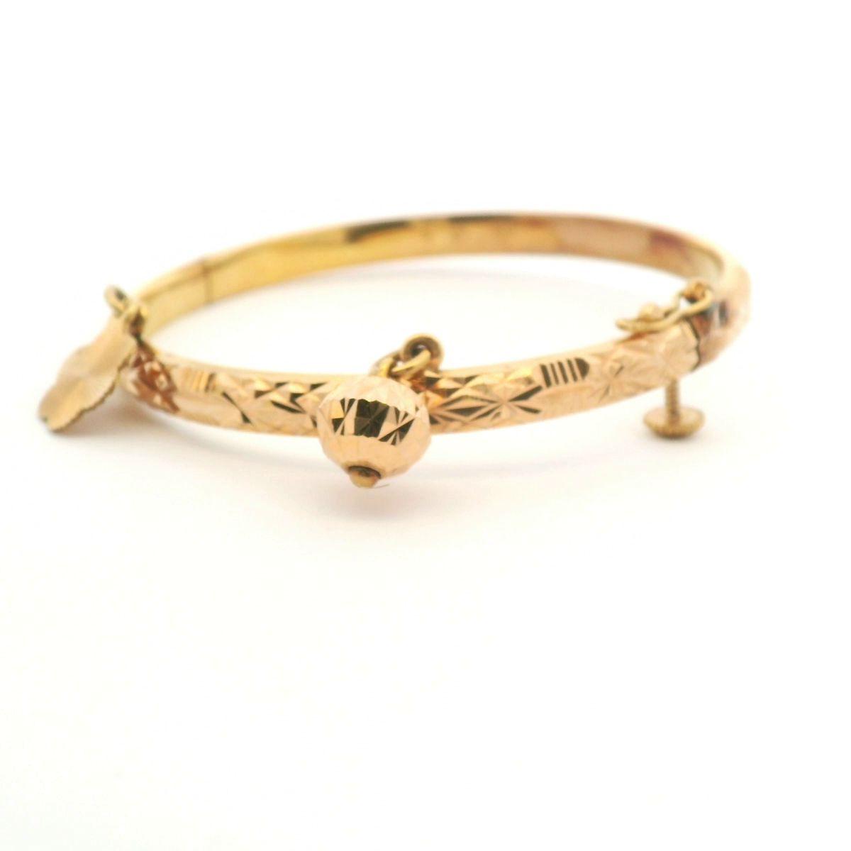 22ct Yellow Gold Faceted Hollow Hinged Charm Bangle