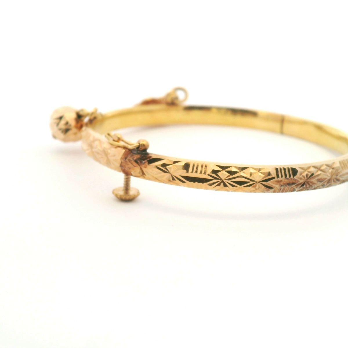 22ct Yellow Gold Faceted Hollow Hinged Charm Bangle