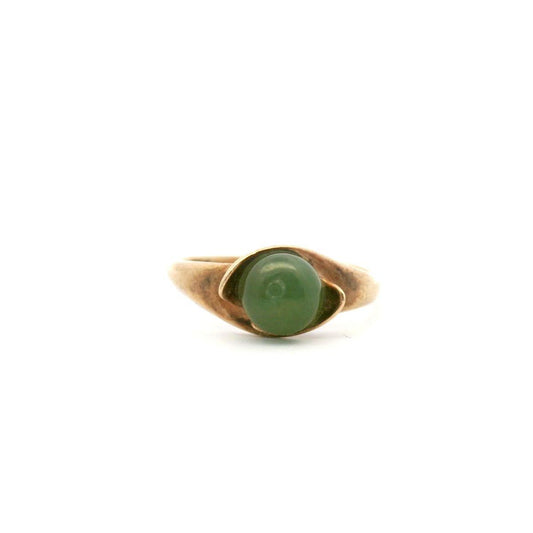 9ct Yellow Gold East to West Set Round Jade Ring