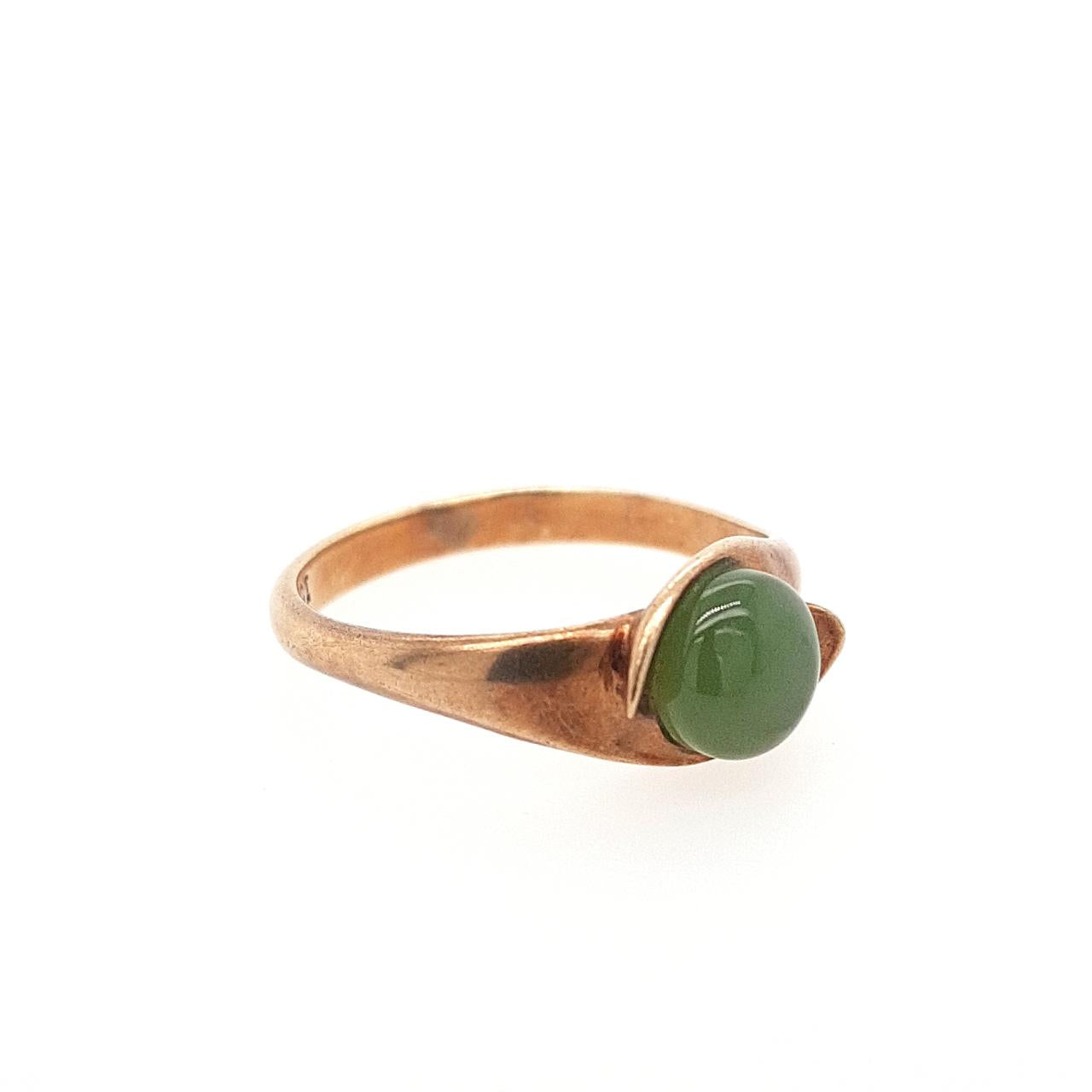 9ct Yellow Gold East to West Set Round Jade Ring