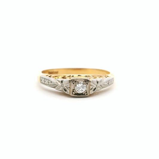 18ct Yellow Gold Diamond Filigree Solitaire Ring