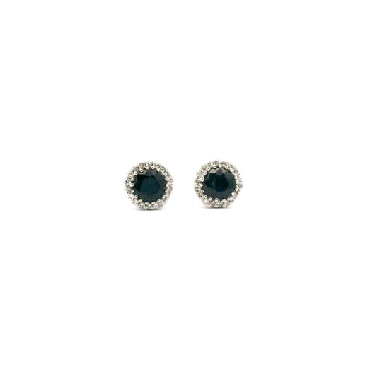 Sapphire & Diamond 9k White Gold Halo Stud Earrings