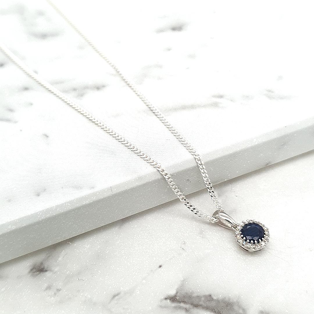 Sapphire & Diamond 9k White Gold Pendant