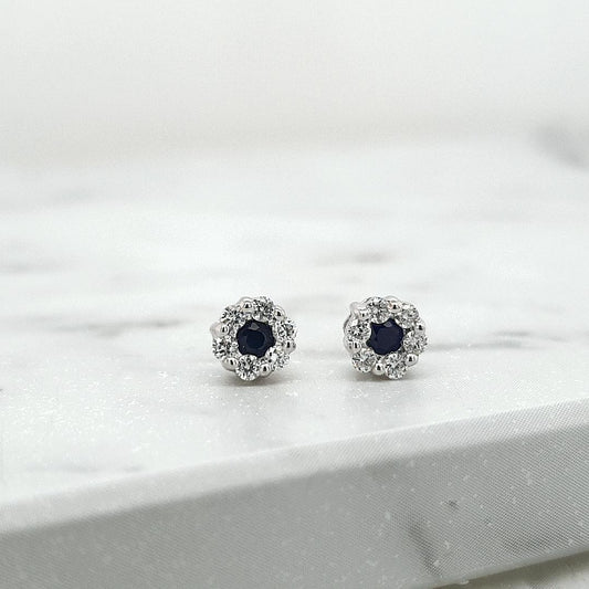 Sapphire & Diamond 9ct White Gold 0.19ct Cluster Stud Earrings