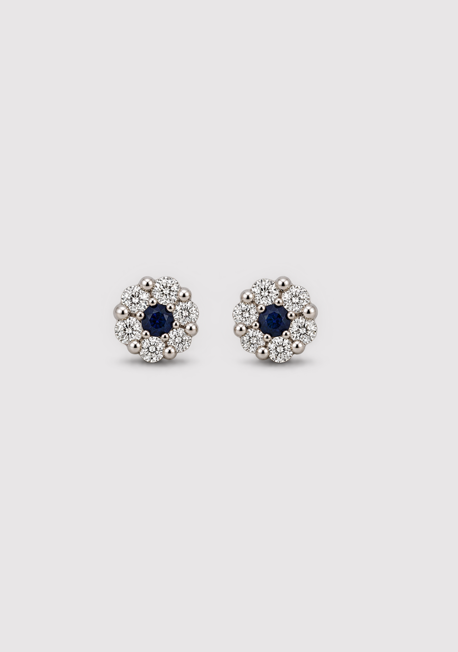 Sapphire & Diamond 9ct White Gold 0.19ct Cluster Stud Earrings