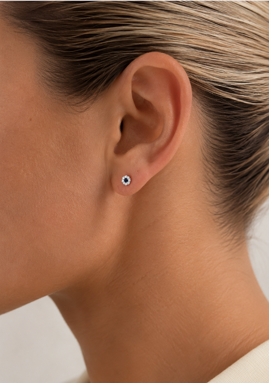 Sapphire & Diamond 9ct White Gold 0.19ct Cluster Stud Earrings