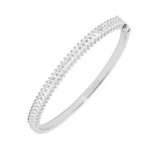 Ellani Sterling Silver CZ Claw Set Baguette Bangle