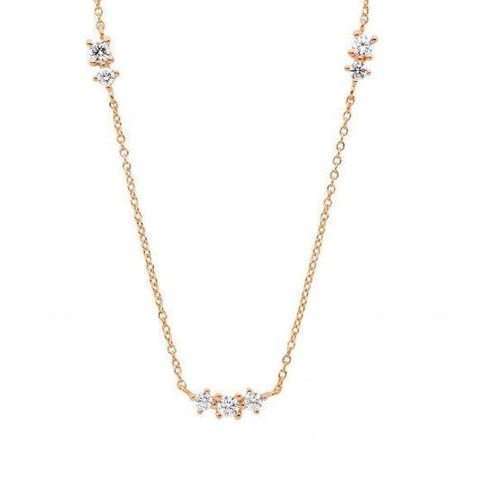 Ellani Sterling Silver Rose Gold Plated Cubic Zirconia with Clusters Chain