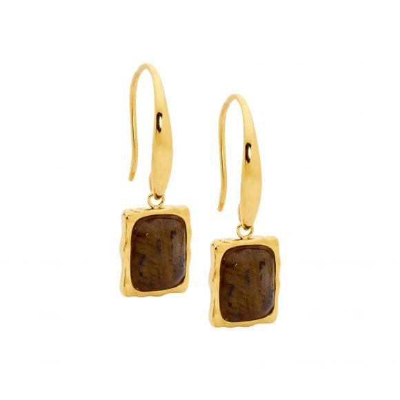 Ellani Stainless Steel Yellow Gold Plated Labradorite Drop Earrings