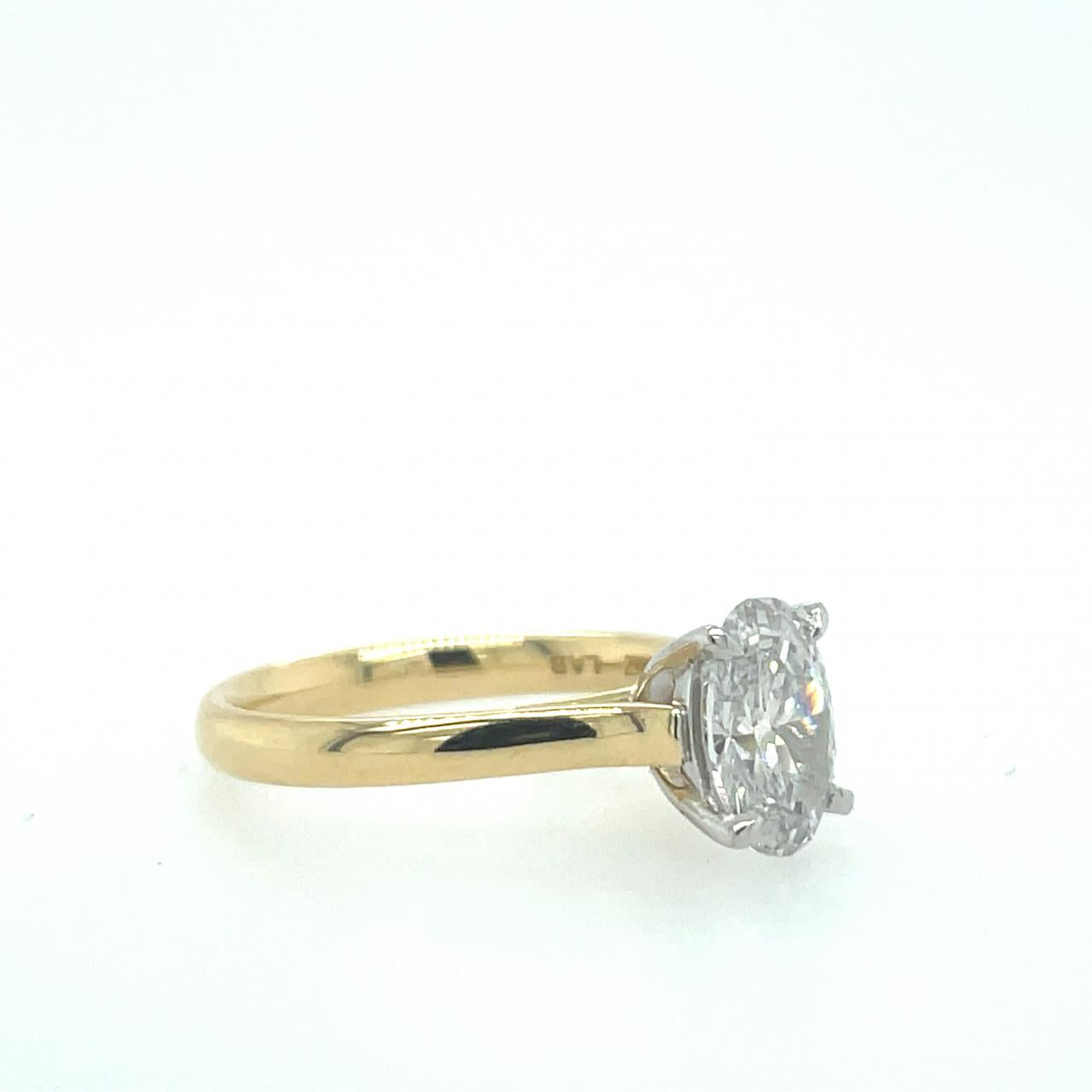 Lab Grown Diamond 18ct Yellow & White Gold 1.51ct Oval Cut Solitaire Ring
